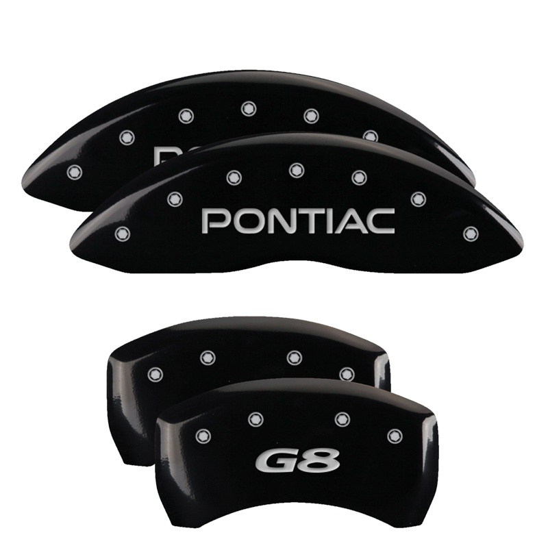 Picture of MGP 4 Caliper Covers Engraved Front Pontiac Engraved Rear G8 Black finish silver ch