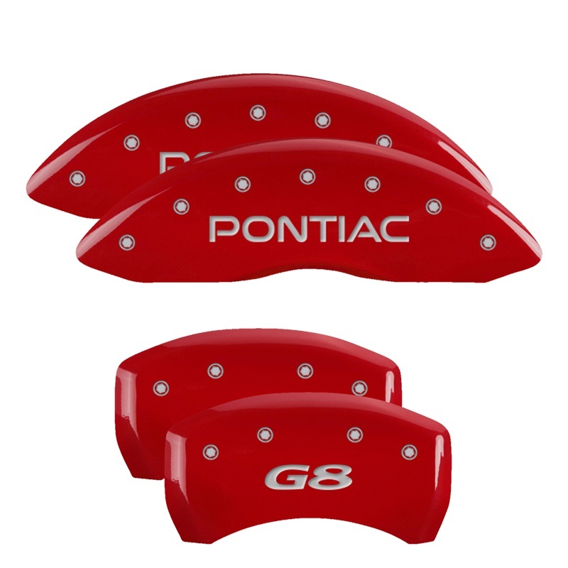 Picture of MGP 4 Caliper Covers Engraved Front Pontiac Engraved Rear G8 Red finish silver ch