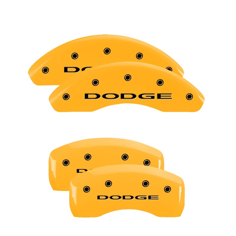Picture of MGP 4 Caliper Covers Engraved Front & Rear With out stripes/Dodge Yellow finish black ch