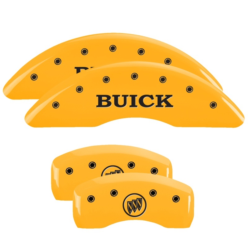 Picture of MGP 4 Caliper Covers Engraved Front Buick Engraved Rear Buick Shield Yellow finish black ch