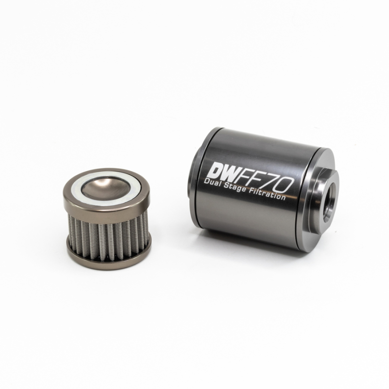 Picture of DeatschWerks Stainless Steel 8AN 100 Micron Universal Inline Fuel Filter Housing Kit (70mm)