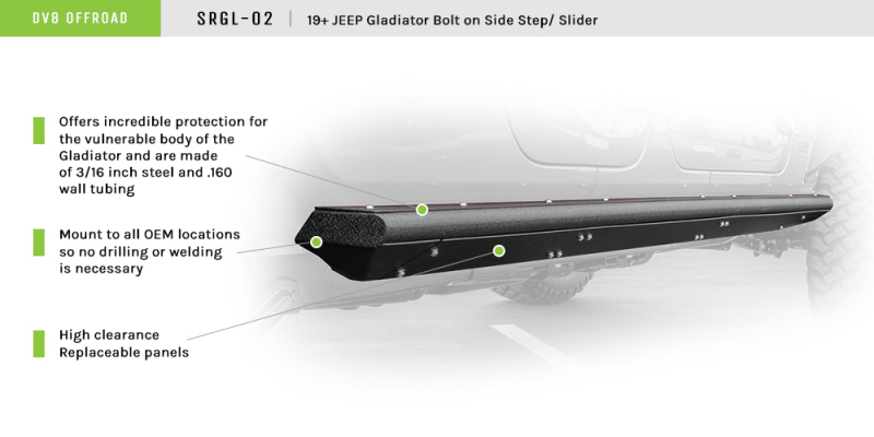 Picture of DV8 Offroad DVE Rock Slider Steps Side Steps - SRGL-02