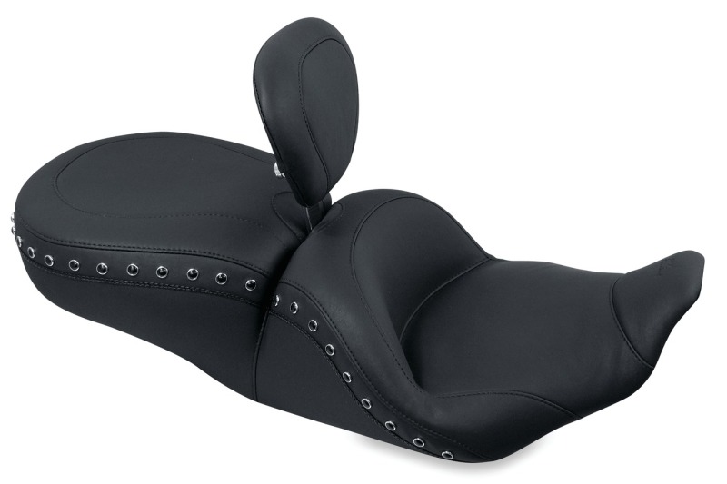 Picture of Mustang Motorcycle MMP 1 Piece with Driver Backrest Black Pearls One-Piece Motorcycle Seats - 79673