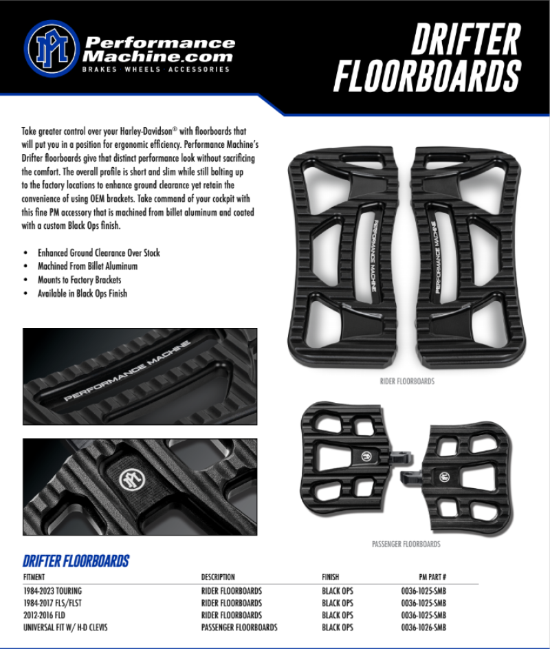 Picture of Performance Machine PFM Floorboards Passenger Footpegs - 0036-1026-SMB