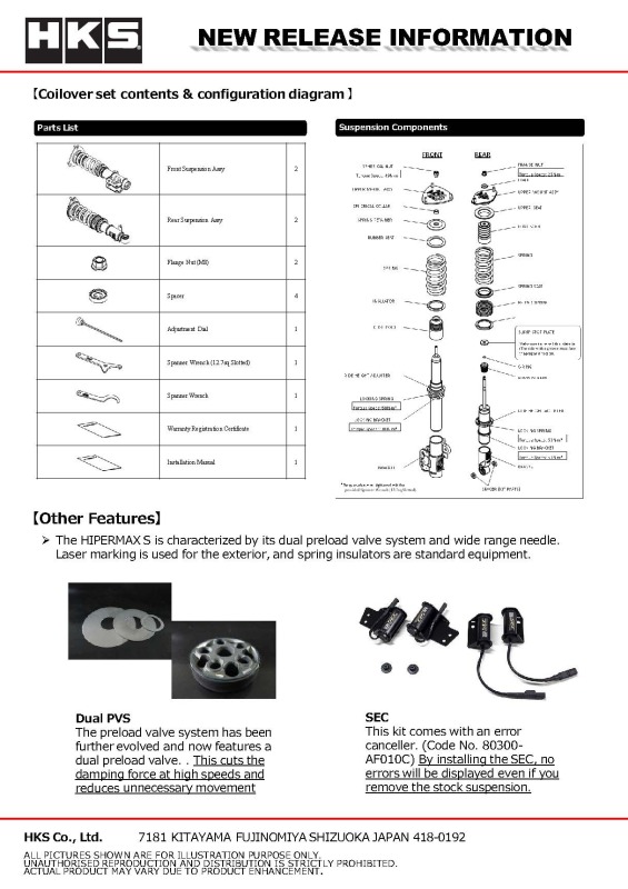 Picture of HKS Hipermax S Series Coilovers - 80300-AF010CP