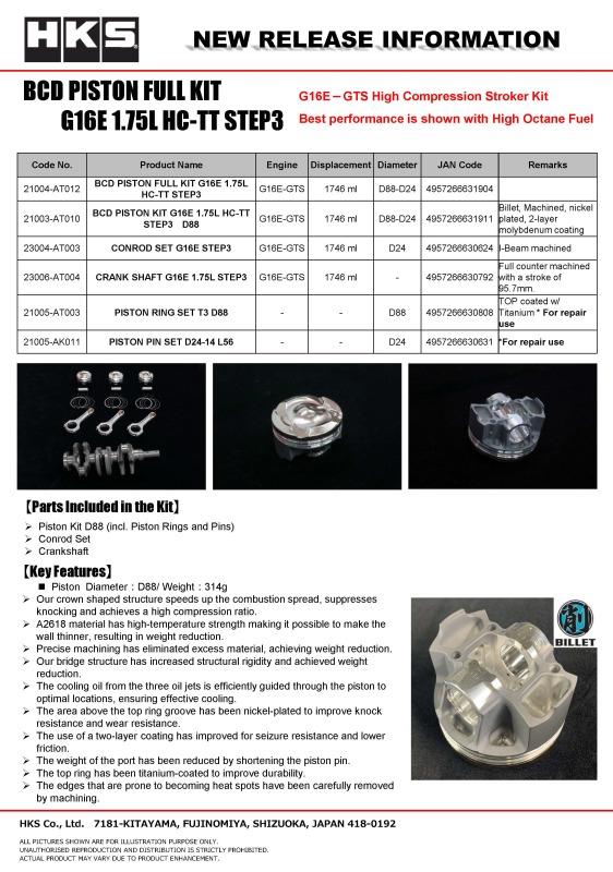 Picture of HKS Forged Piston Kits Piston Sets - 21003-AT010