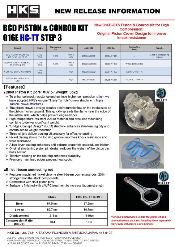 Picture of HKS Forged Piston Kits Piston Sets - 21003-AT009
