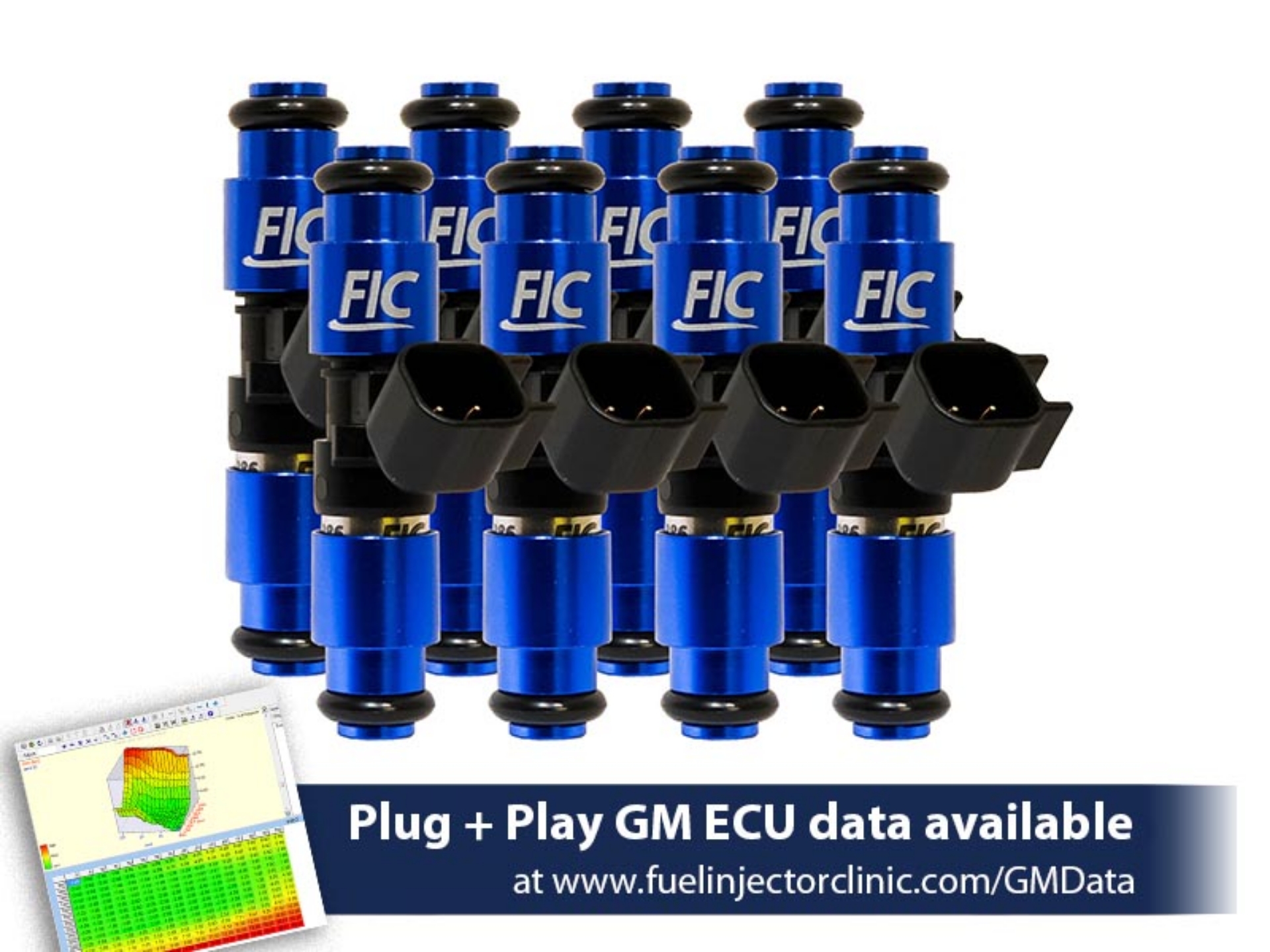Picture of FIC1650cc (180 lbs/hr at OE 58 PSI fuel pressure) FIC Fuel Injector Clinic Injector Set for SBC engines (High-Z)