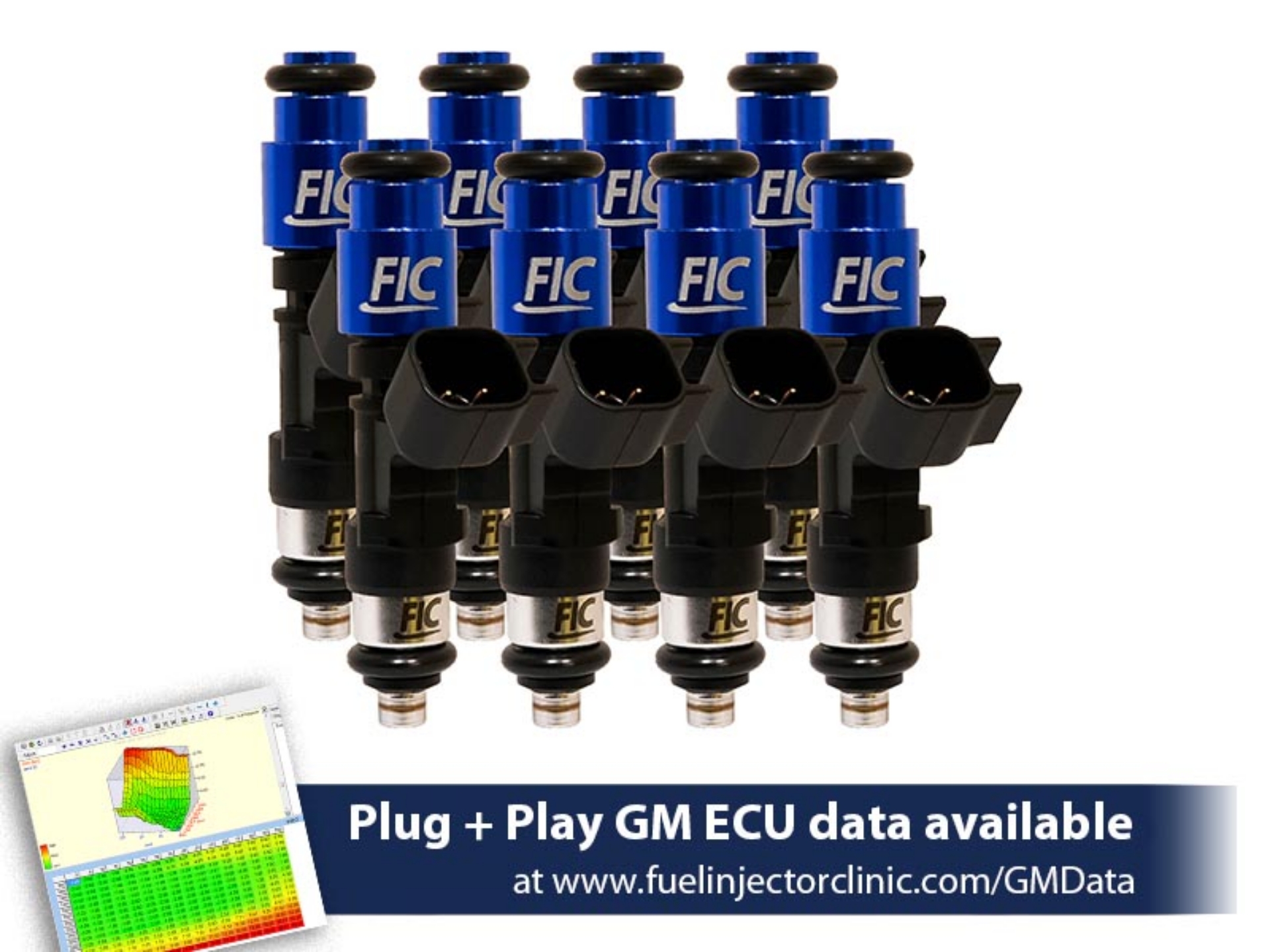 Picture of FIC1000cc (100 lbs/hr at OE 58 PSI fuel pressure) FIC Fuel Injector Clinic Injector Set for SBC engines (High-Z)