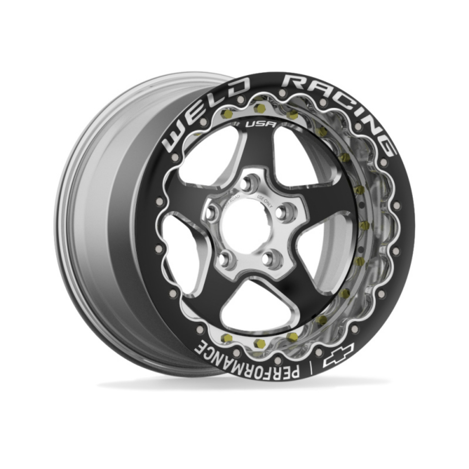 Picture of Weld Chevrolet Performance 16x10 / 5x120 BP / 7in. BS Black Center Wheel - Single Beadlock