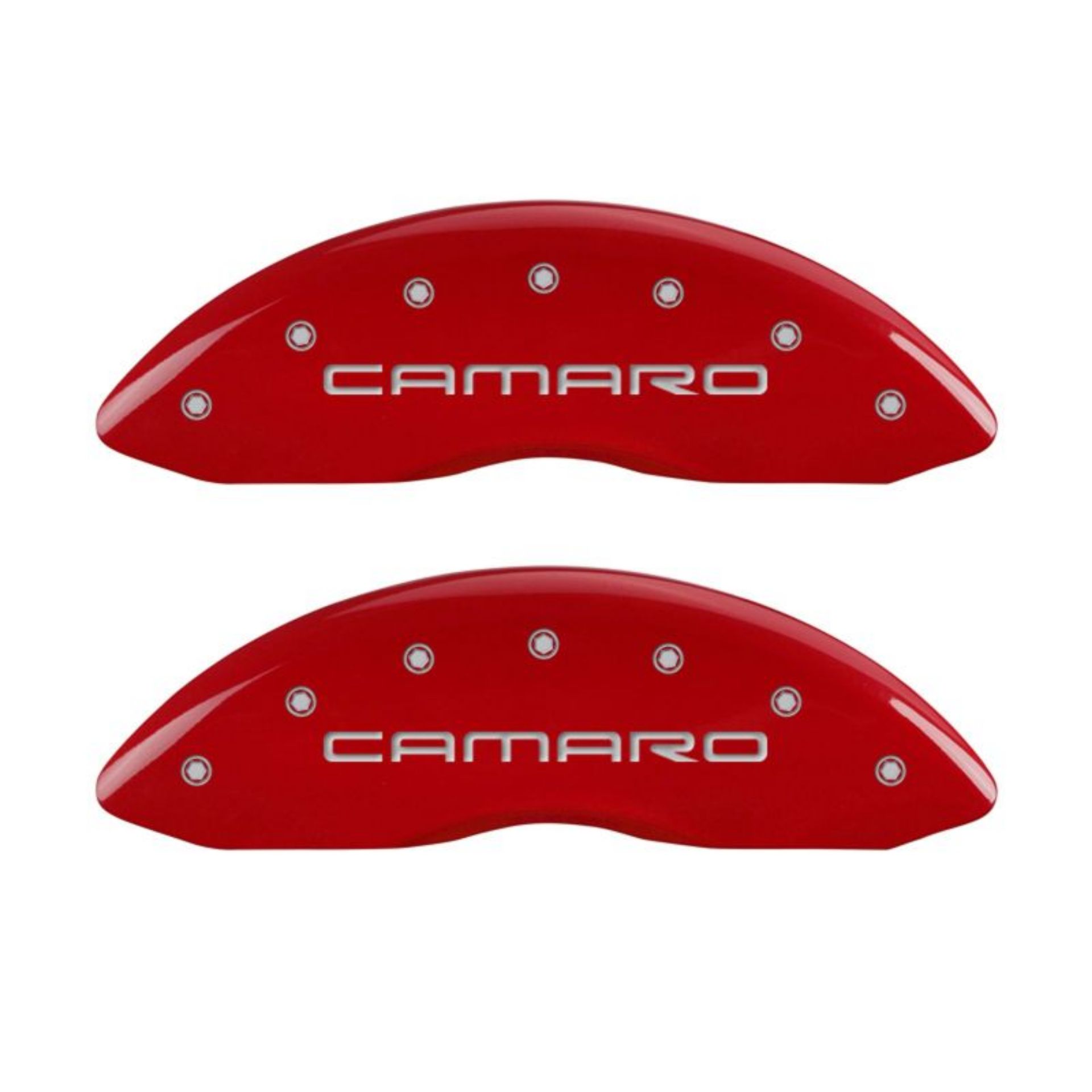 Picture of MGP 4 Caliper Covers Engraved Front & Rear Gen 4-Camaro Red finish silver ch