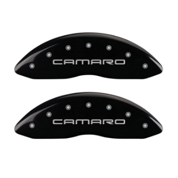 Picture of MGP 4 Caliper Covers Engraved Front Gen 4-Camaro Engraved Rear Gen 4-SS Black finish silver ch