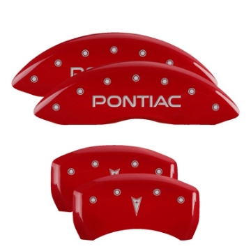 Picture of MGP 4 Caliper Covers Engraved Front Pontiac Engraved Rear Arrow Red finish silver ch