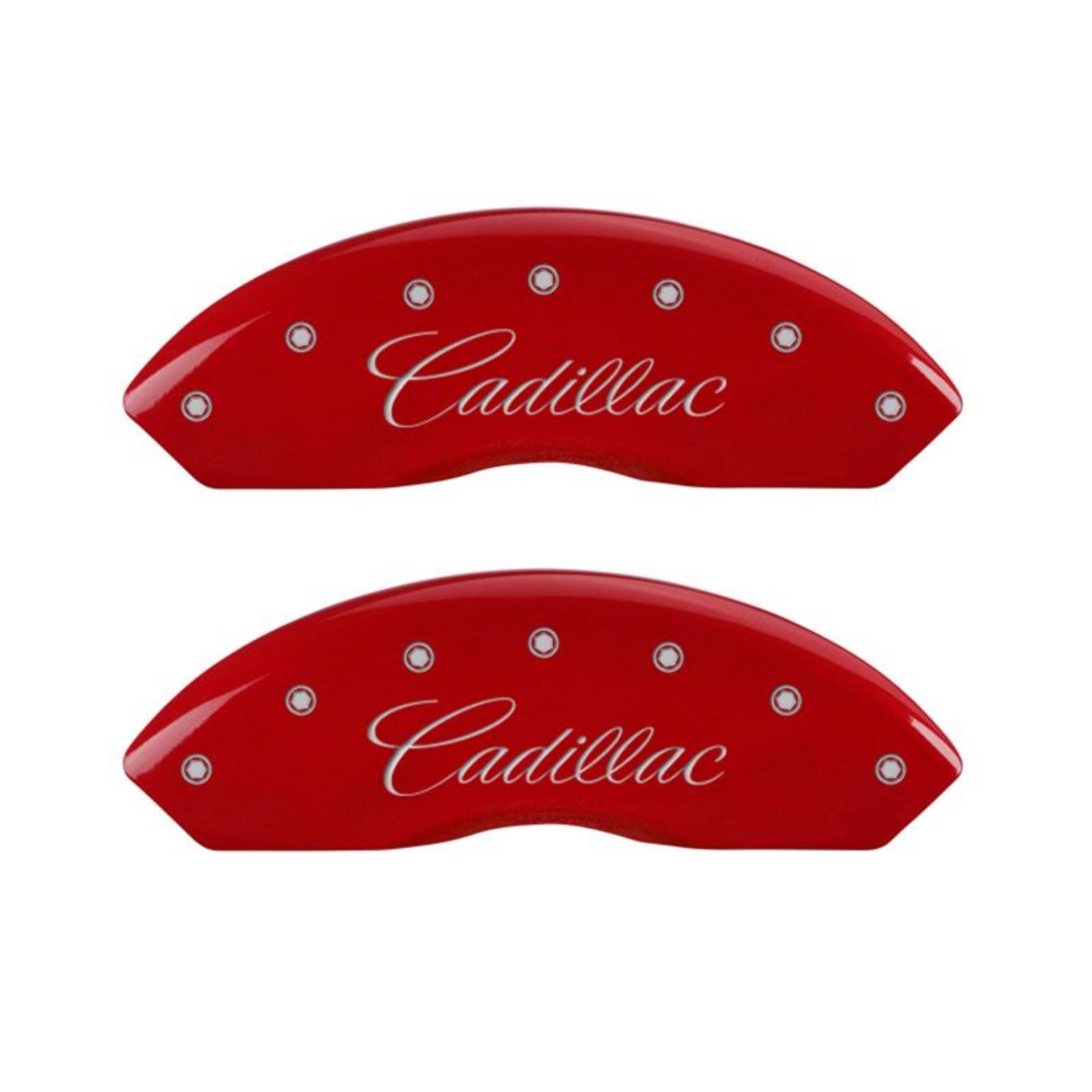 Picture of MGP 4 Caliper Covers Engraved Front Cursive-Cadillac Engraved Rear CTS Red finish silver ch