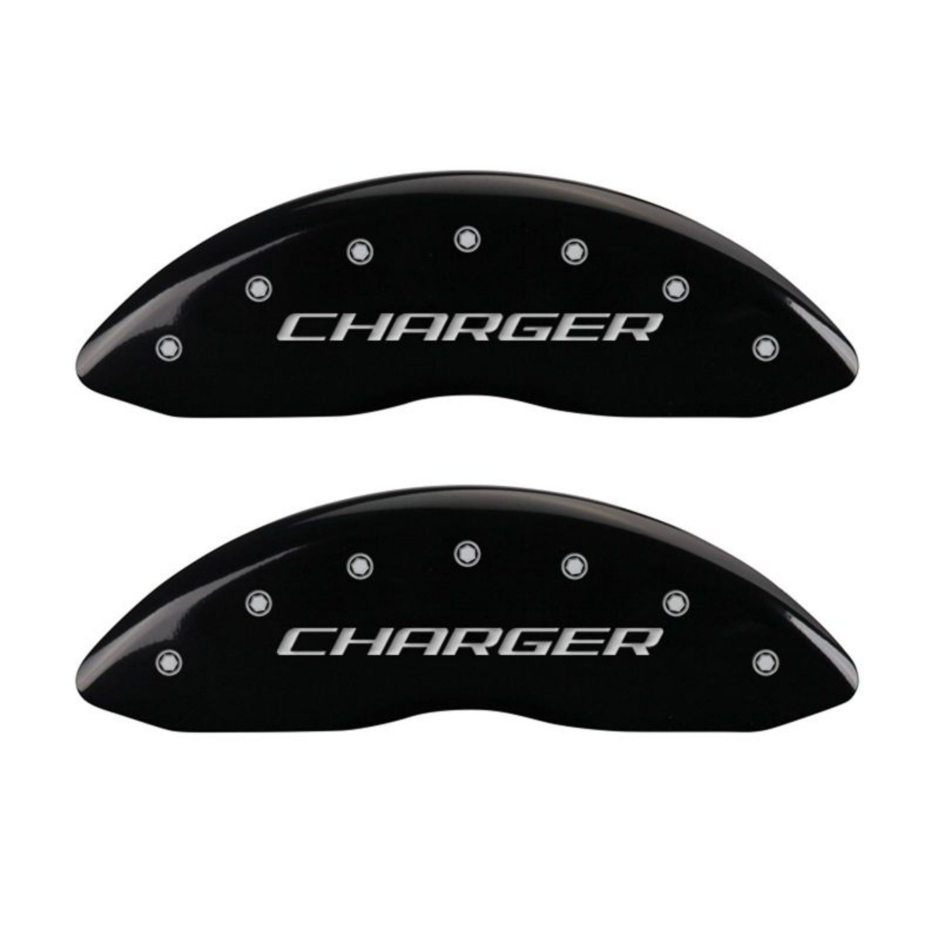 Picture of MGP 4 Caliper Covers Engraved Front & Rear Block-Charger Black finish silver ch