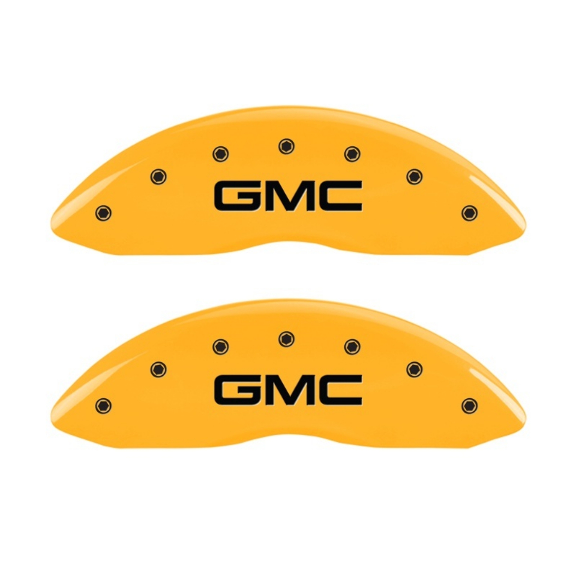 Picture of MGP Front set 2 Caliper Covers Engraved Front GMC Yellow finish black ch