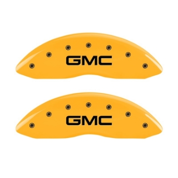 Picture of MGP Front set 2 Caliper Covers Engraved Front GMC Yellow finish black ch