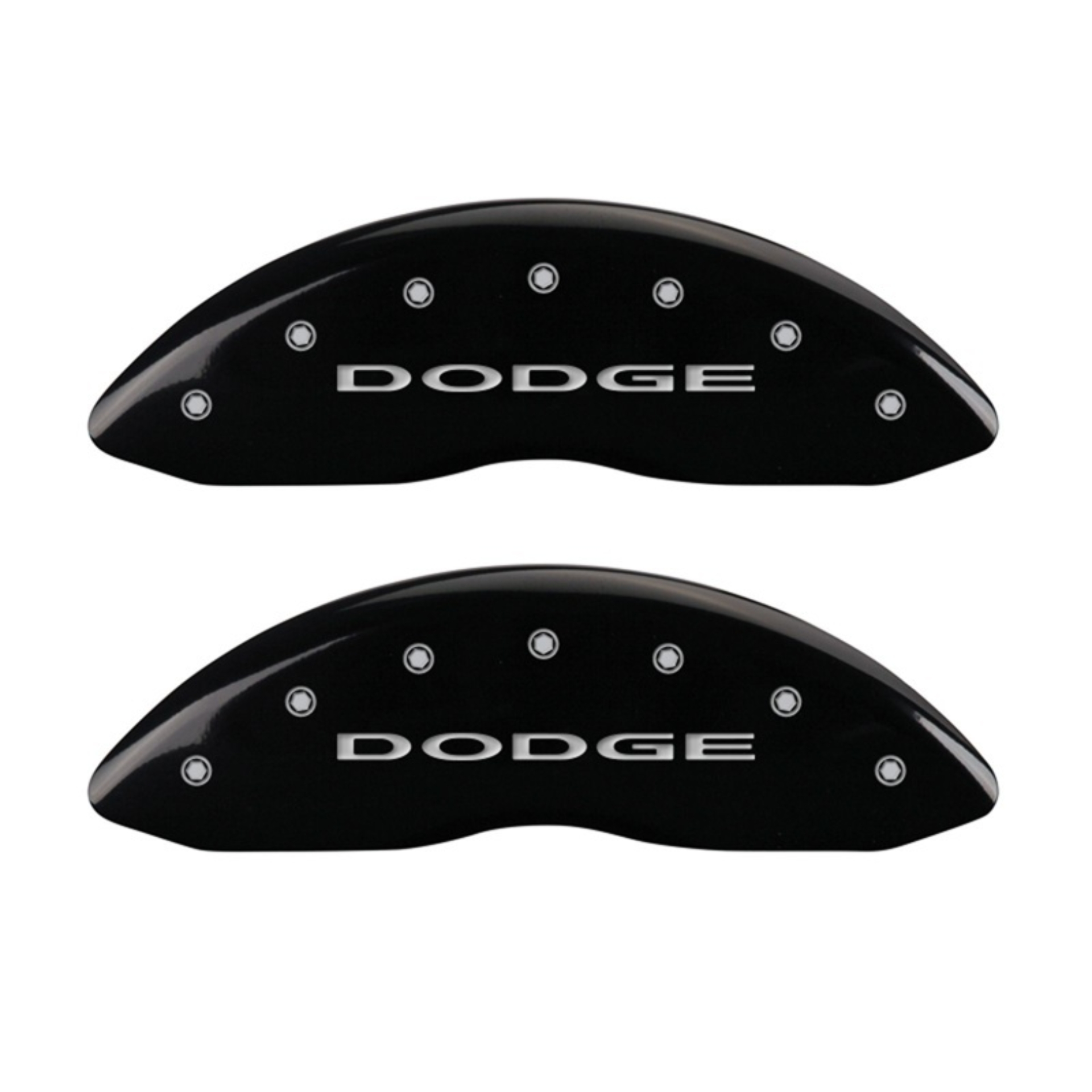 Picture of MGP Front set 2 Caliper Covers Engraved Front With out stripes-Dodge Black finish silver ch