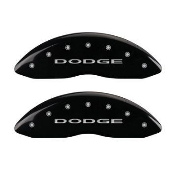 Picture of MGP Front set 2 Caliper Covers Engraved Front With out stripes-Dodge Black finish silver ch