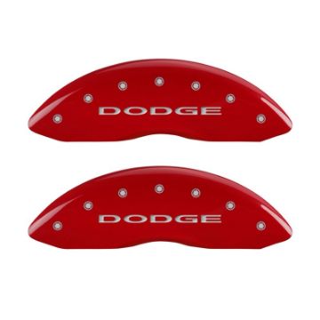 Picture of MGP Front set 2 Caliper Covers Engraved Front With out stripes-Dodge Red finish silver ch