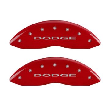 Picture of MGP Front set 2 Caliper Covers Engraved Front With out stripes-Dodge Red finish silver ch
