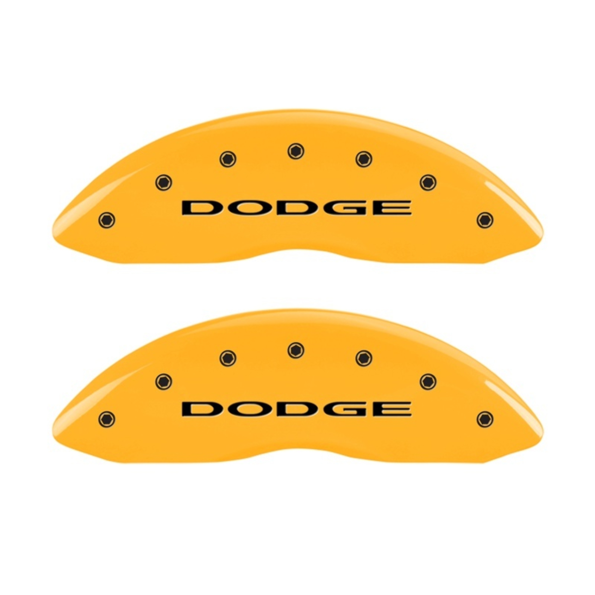 Picture of MGP Front set 2 Caliper Covers Engraved Front With out stripes-Dodge Yellow finish black ch