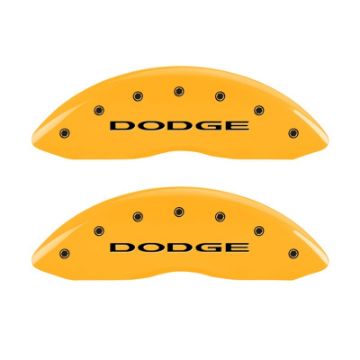 Picture of MGP Front set 2 Caliper Covers Engraved Front With out stripes-Dodge Yellow finish black ch