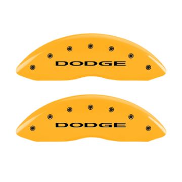 Picture of MGP Front set 2 Caliper Covers Engraved Front With out stripes-Dodge Yellow finish black ch