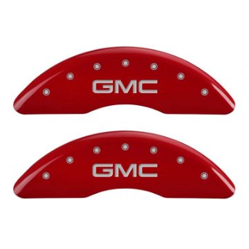 Picture of MGP 4 Caliper Covers Engraved Front & Rear GMC Red finish silver ch