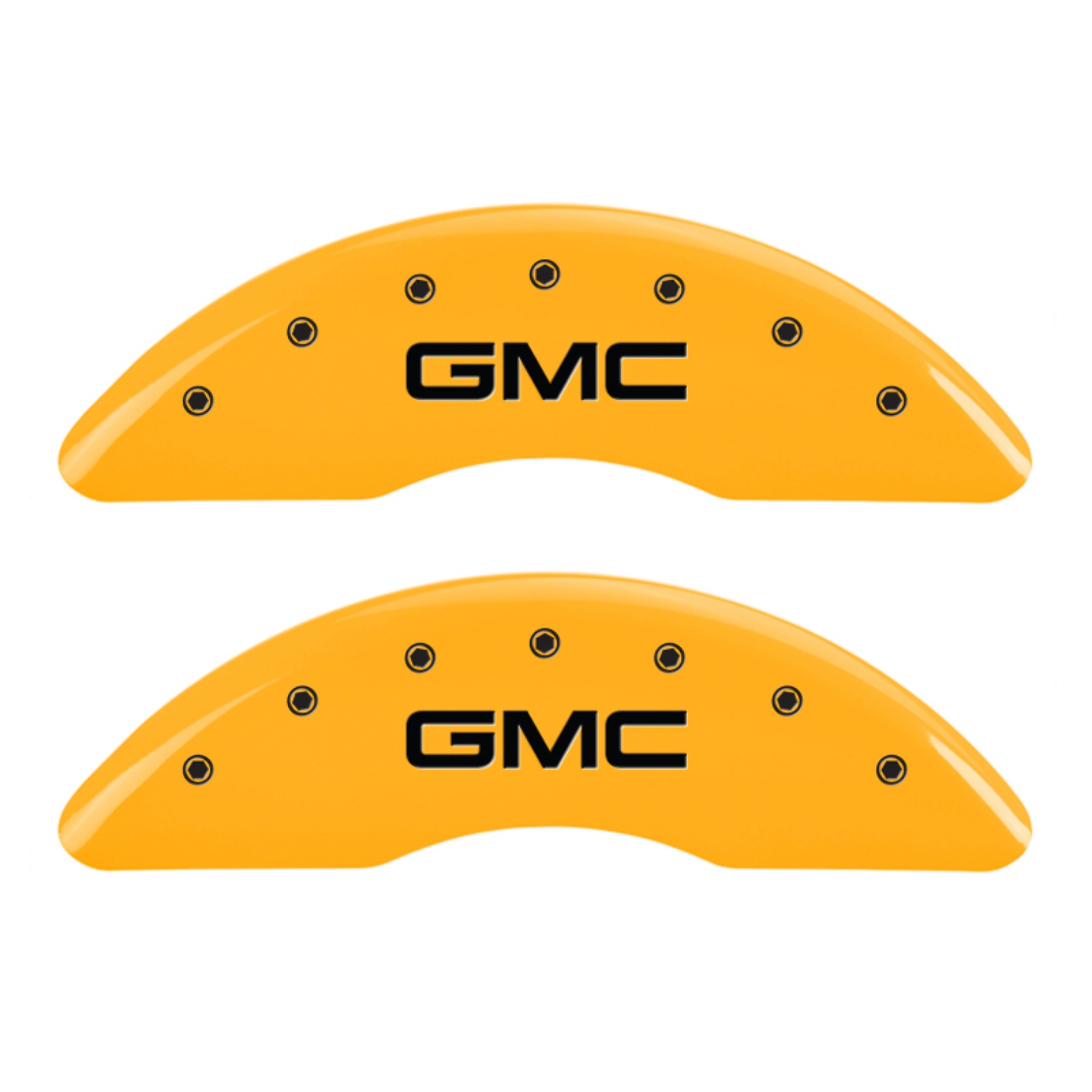 Picture of MGP 4 Caliper Covers Engraved Front & Rear GMC Yellow finish black ch