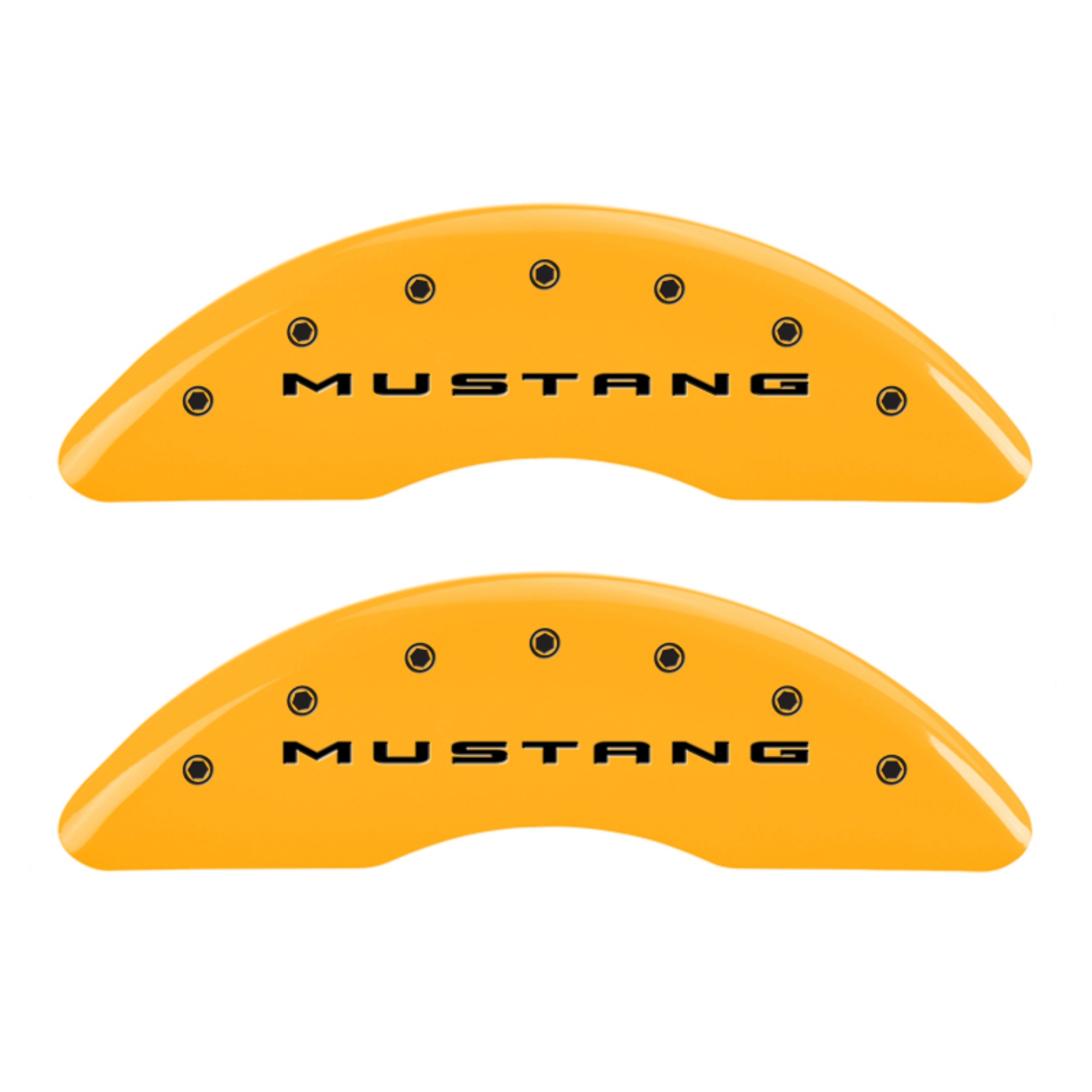 Picture of MGP 4 Caliper Covers Engraved Front 2015-Mustang Engraved Rear 2015-GT Yellow finish black ch