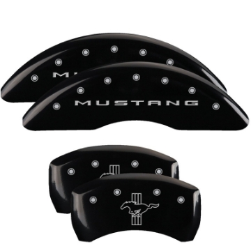 Picture of MGP 4 Caliper Covers Engraved Front 2015-Mustang Engraved Rear 2015-Bar & Pony Black fnsh silver ch