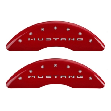 Picture of MGP 4 Caliper Covers Engraved Front 2015-Mustang Engraved Rear 2015-Bar & Pony Red finish silver ch
