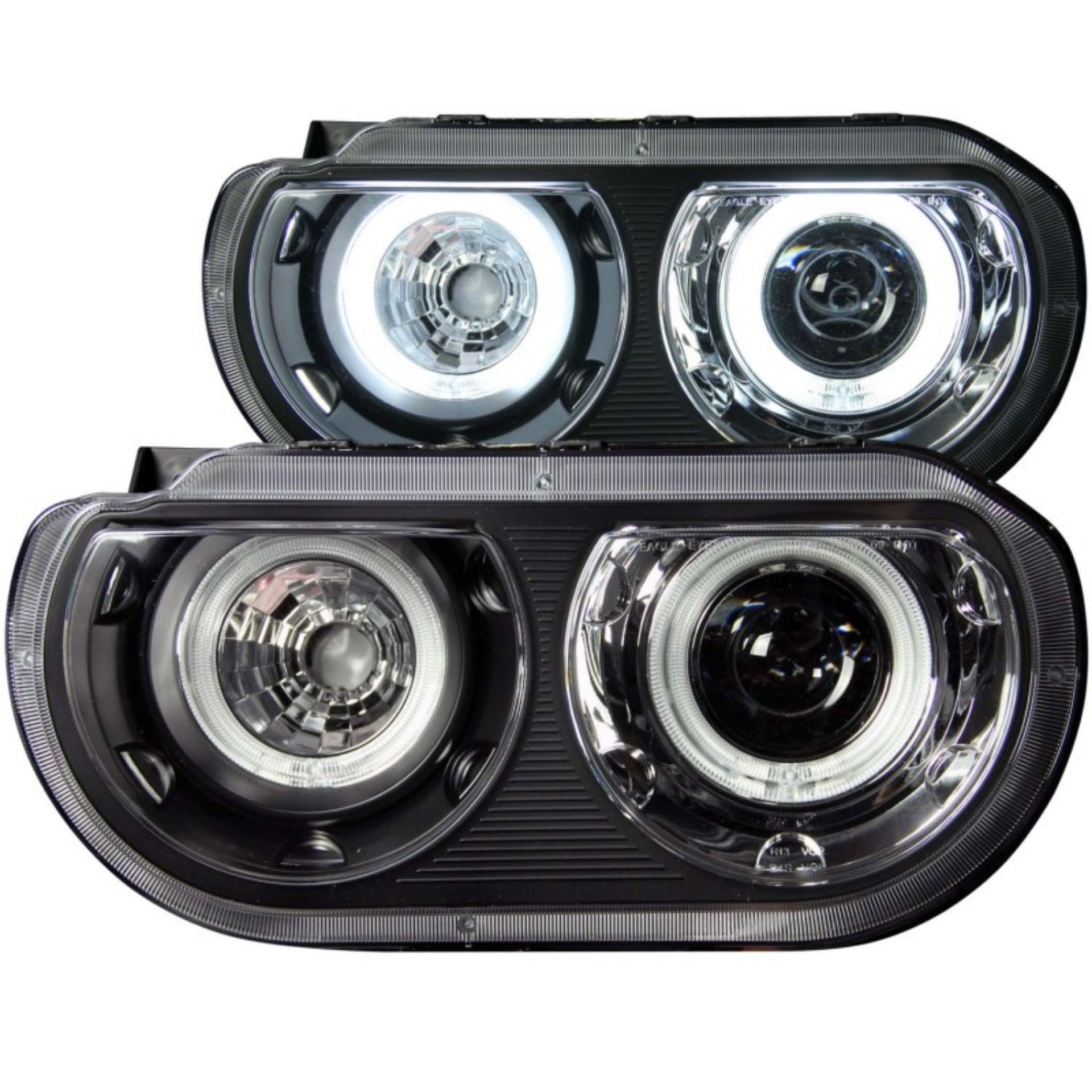 Picture of ANZO 2008-2014 Dodge Challenger Projector Headlights w/ Halo Black (CCFL) (HID Compatible)
