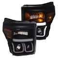 Picture of ANZO 11-16 Ford F-150 Super Duty Projector Headlights w/ U-Bar Switchback Black w/ Amber