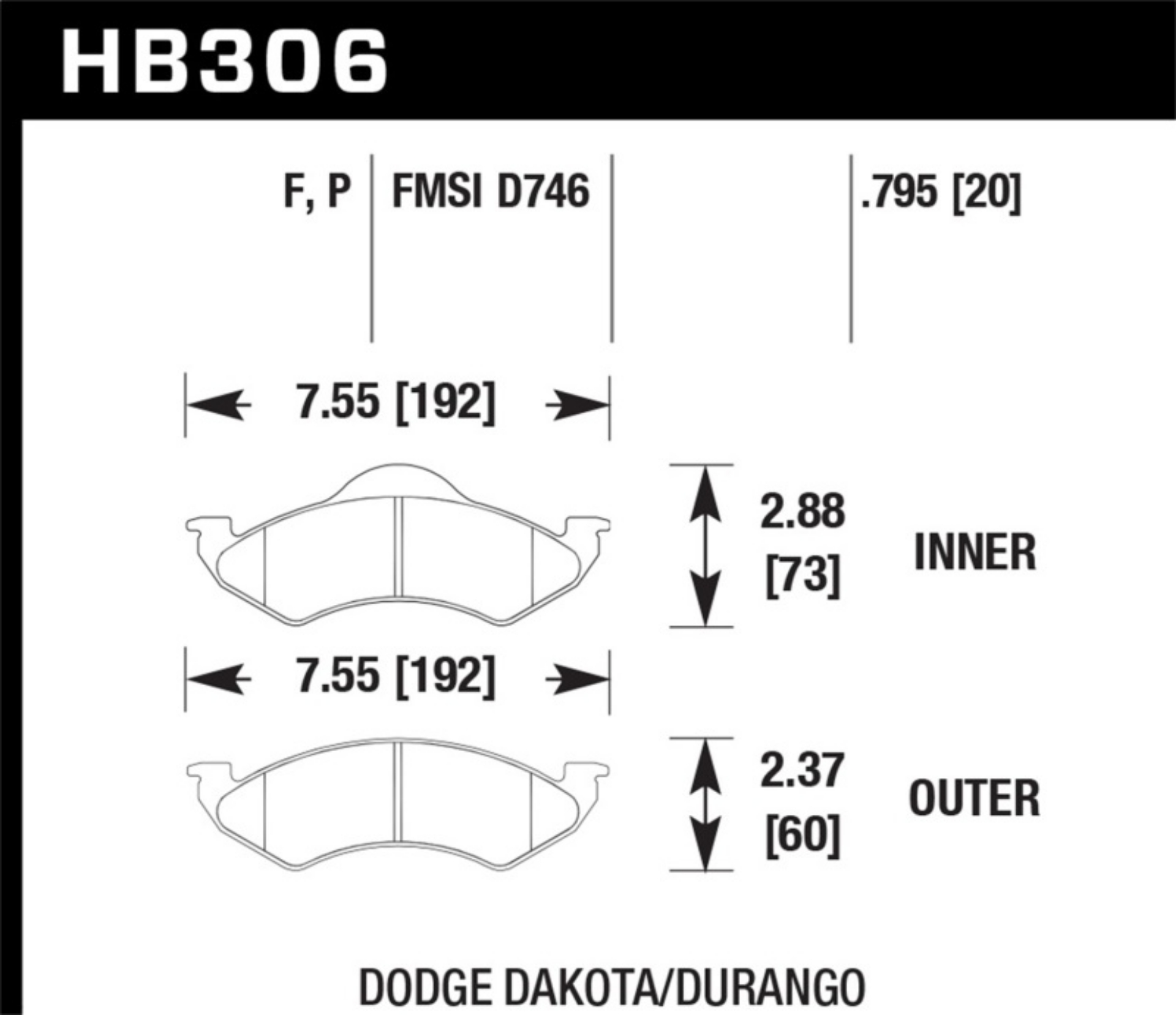 Picture of Hawk 98-99 Dodge Durango / 1999 Dodge Dakota Super Duty Front Brake Pads