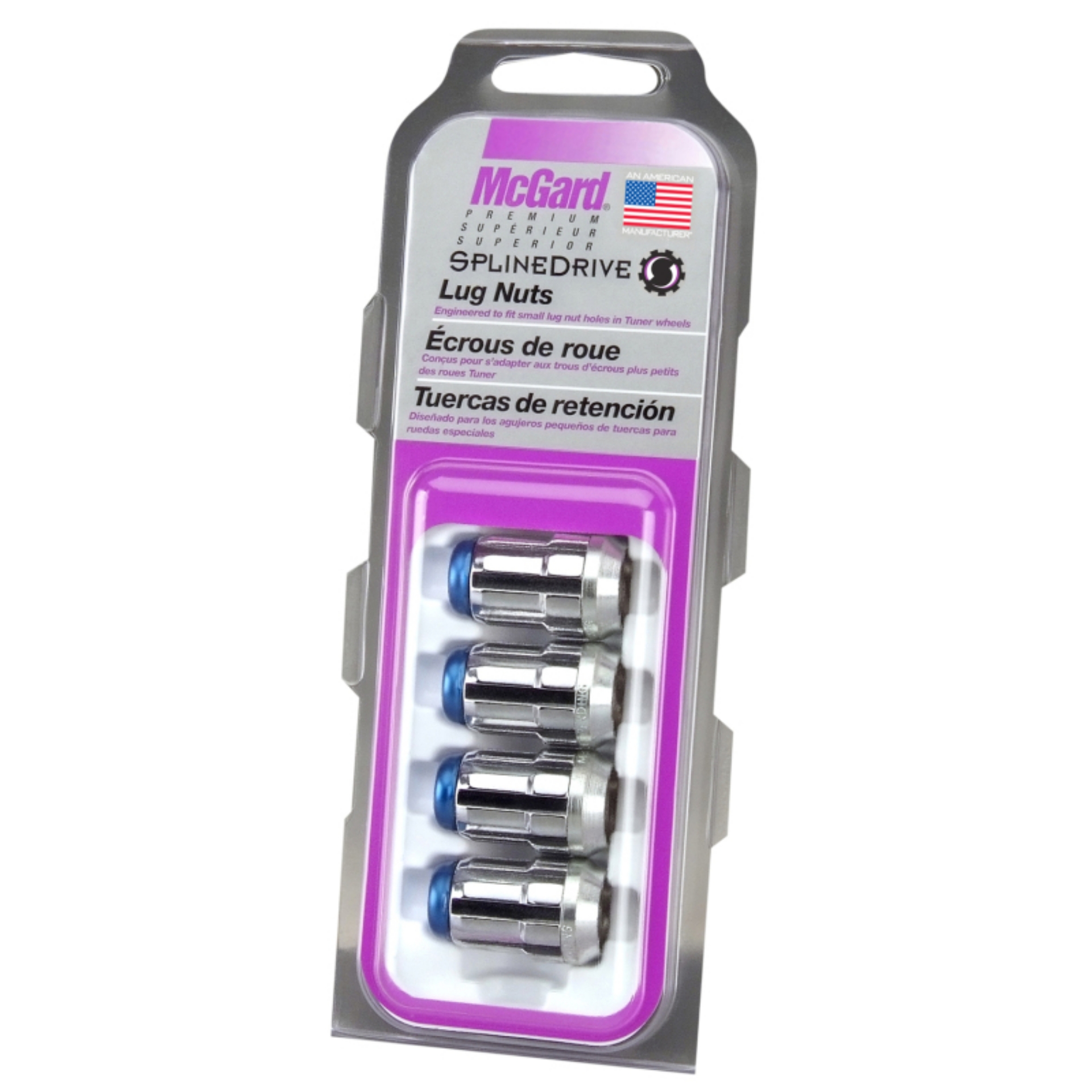 Picture of McGard SplineDrive Lug Nut (Cone Seat) M12X1.5 / 1.24in. Length (4-Pack) - Blue Cap (Req. Tool)