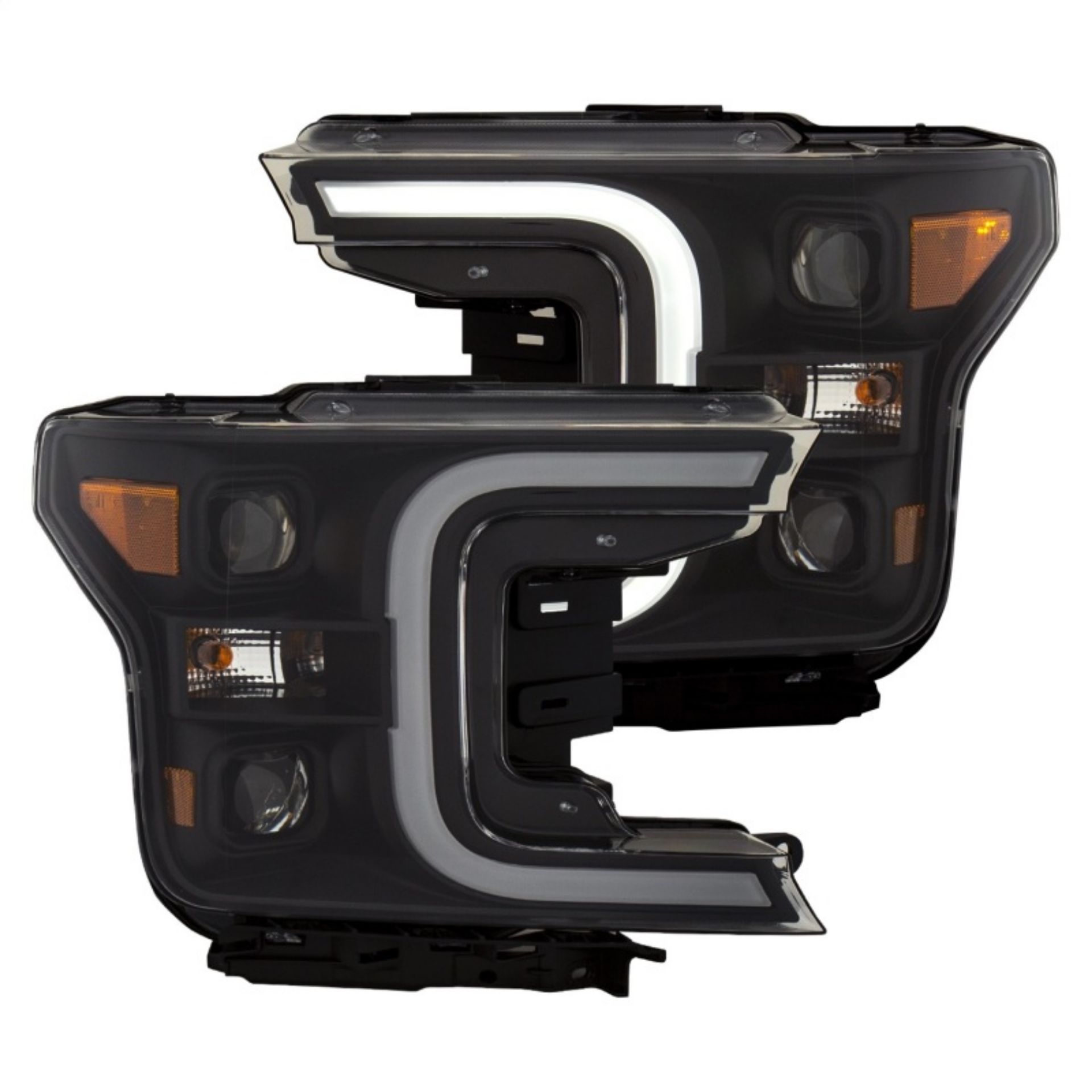 Picture of ANZO 18-19 Ford F-150 LED Projector Headlights w/ Plank Style Switchback Black w/ Amber