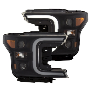 Picture of ANZO 18-19 Ford F-150 LED Projector Headlights w/ Plank Style Switchback Black w/ Amber