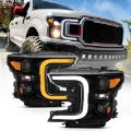 Picture of ANZO 18-19 Ford F-150 LED Projector Headlights w/ Plank Style Switchback Black w/ Amber