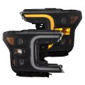 Picture of ANZO 18-19 Ford F-150 LED Projector Headlights w/ Plank Style Switchback Black w/ Amber