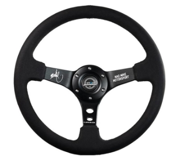 Picture of NRG Reinforced Steering Wheel (3in. Deep) Mad Mike /5mm Spoke/ Alcantara Finish/ Black Stitching