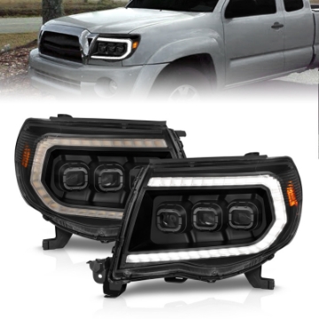 Picture of ANZO 05-11 Toyota Tacoma Full Proj Headlights w/Lght Bar Swchbk Seq. Blk. Housing w/Initiation Light