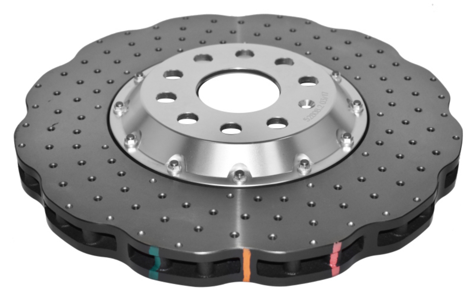 Picture of DBA 12-13 Volkswagen Golf R 2-0L Front 5000 Series Cross Drilled Rotor w-Silver Hat