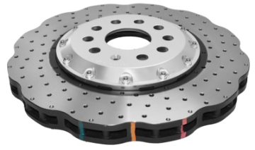 Picture of DBA 15-20 Volkswagen Golf R 3-6L Front 5000 Series Cross Drilled Rotor w-Silver Hat