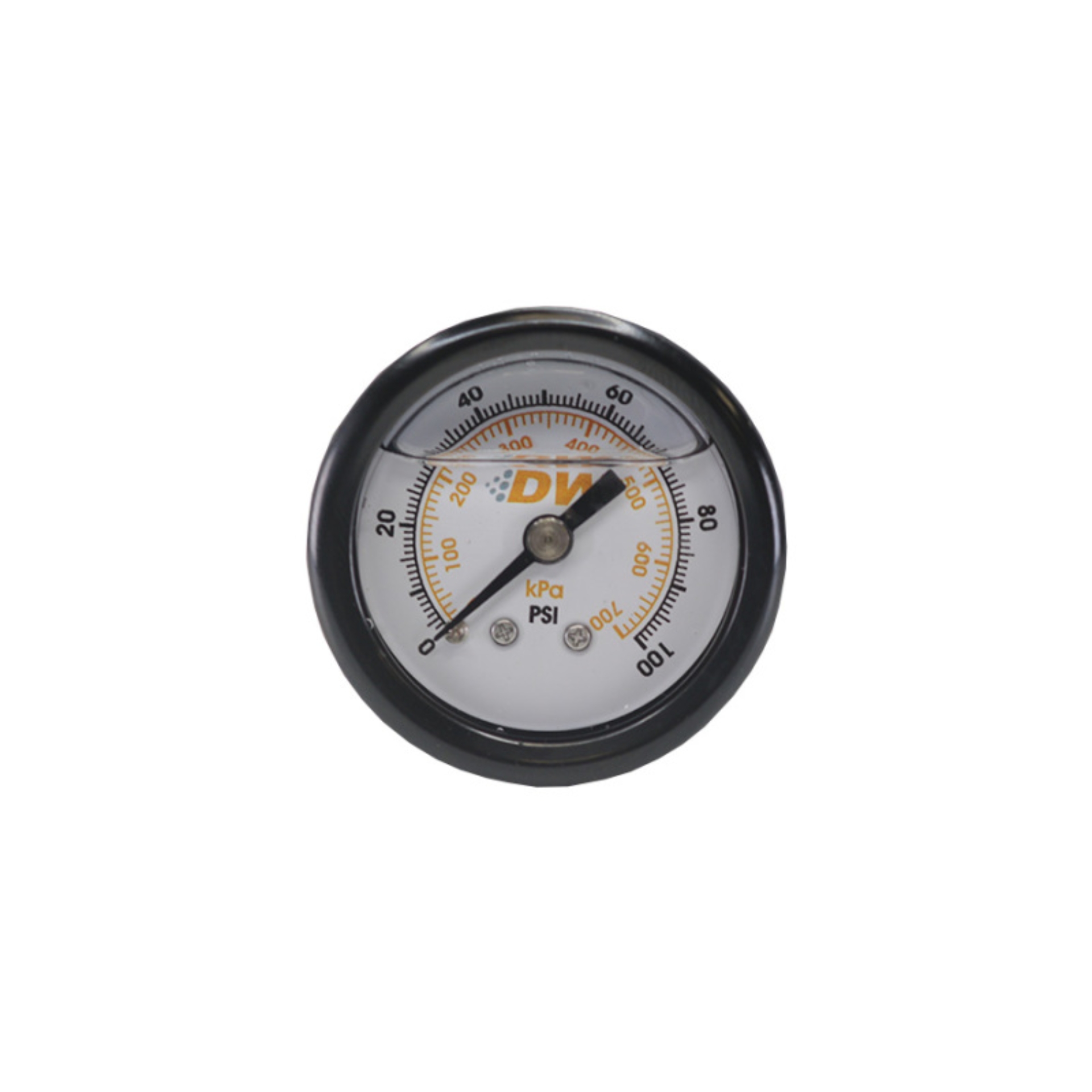 Picture of DeatschWerks 0-100 PSI 1-8in NPT Mechanical Fuel Pressure Gauge 1-5in Diameter Black Housing