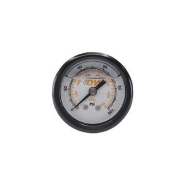 Picture of DeatschWerks 0-100 PSI 1-8in NPT Mechanical Fuel Pressure Gauge 1-5in Diameter Black Housing
