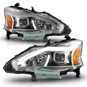 Picture of ANZO 13-15 Nissan Altima w-o Factory HID Bulbs Projector Headlights - w- Light Bar Chrome Housing