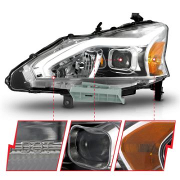 Picture of ANZO 13-15 Nissan Altima w-o Factory HID Bulbs Projector Headlights - w- Light Bar Chrome Housing