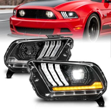 Picture of ANZO 13-14 Ford Mustang w- Factory HID-Xenon HL only Projector Headlights w-Light Bar Black